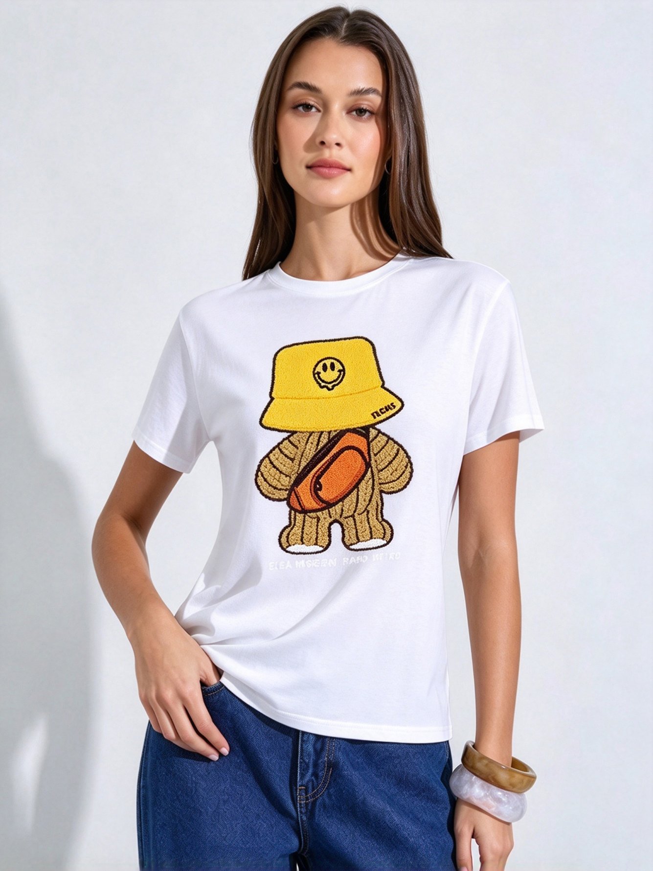 White Printed Round Neck Regular T-Shirt