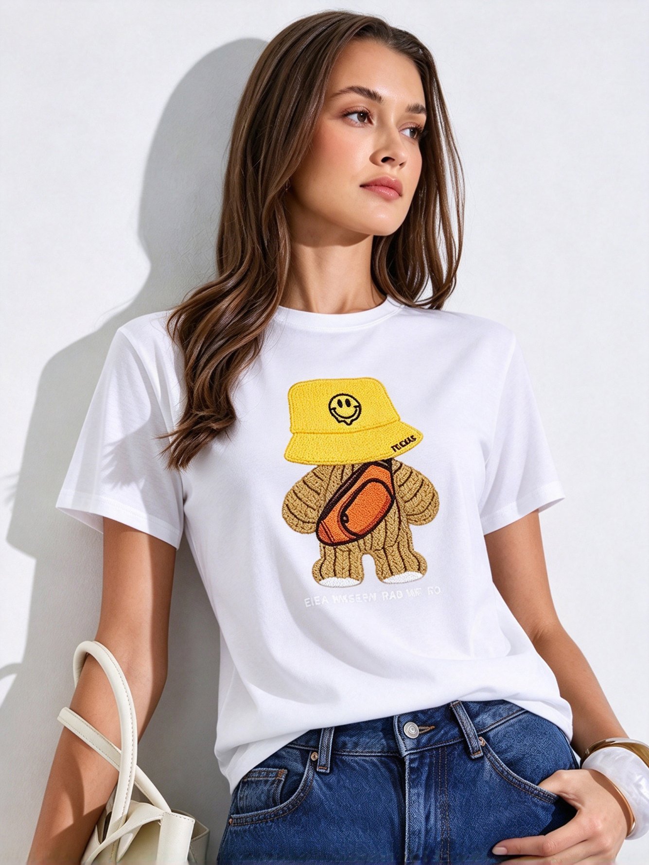 White Printed Round Neck Regular T-Shirt