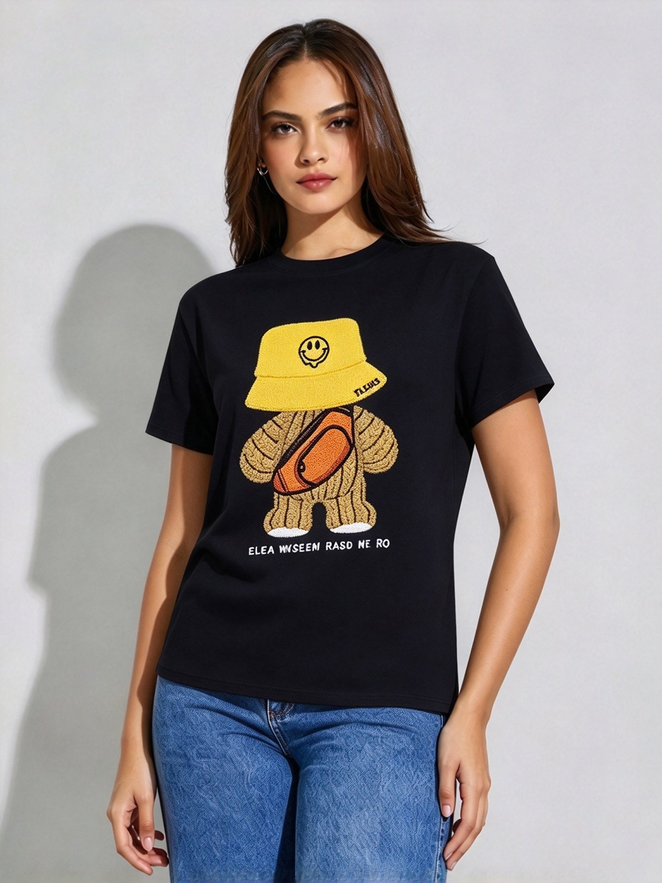 Black Printed Round Neck Regular T-Shirt