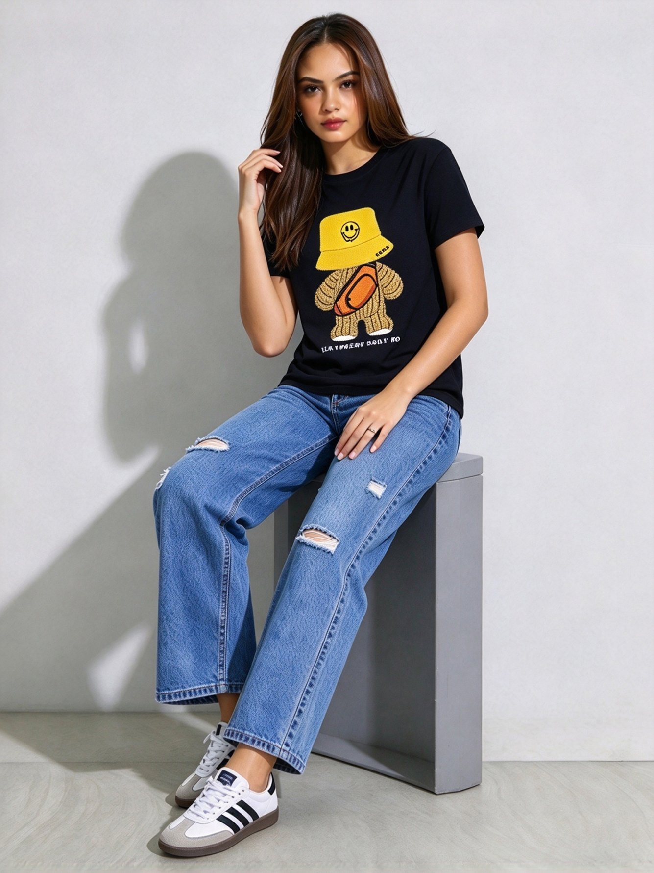Black Printed Round Neck Regular T-Shirt