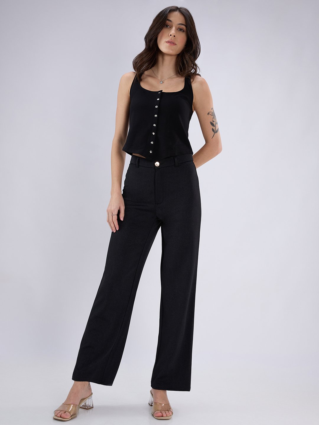Black Solid Regular Trousers