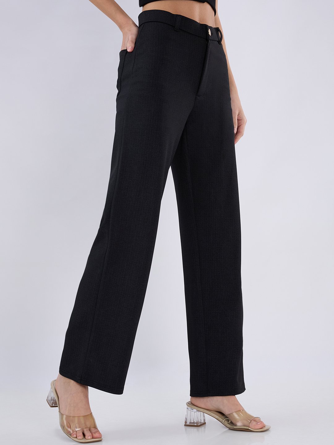 Black Solid Regular Trousers