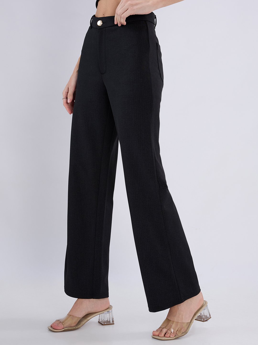 Black Solid Regular Trousers