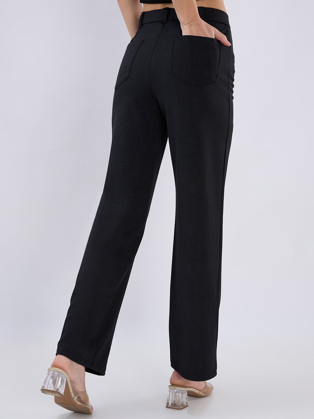 Black Solid Regular Trousers