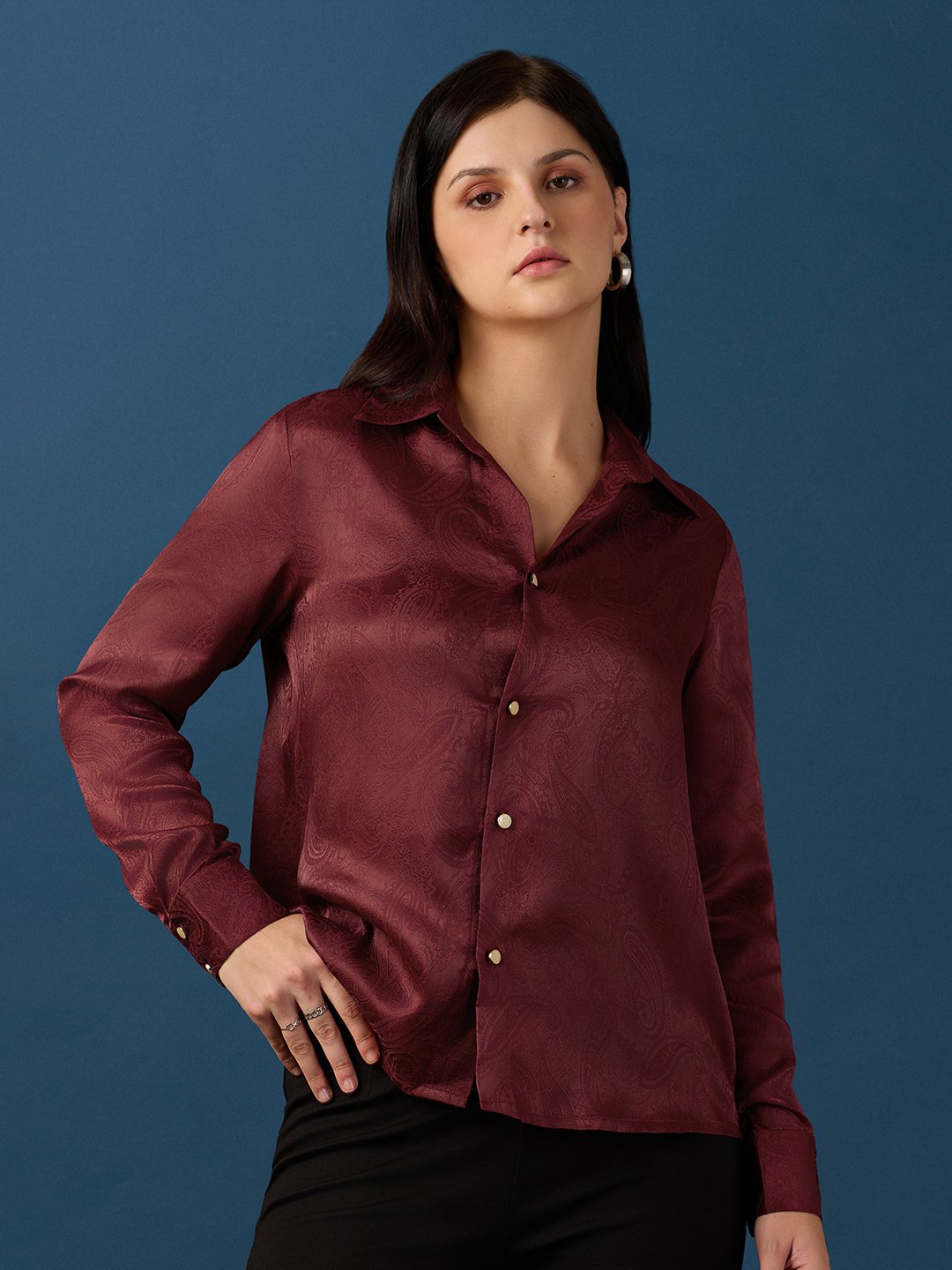 Maroon Solid Long Sleeves Regular Shirt