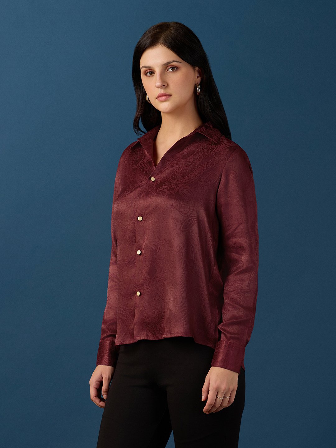 Maroon Solid Long Sleeves Regular Shirt
