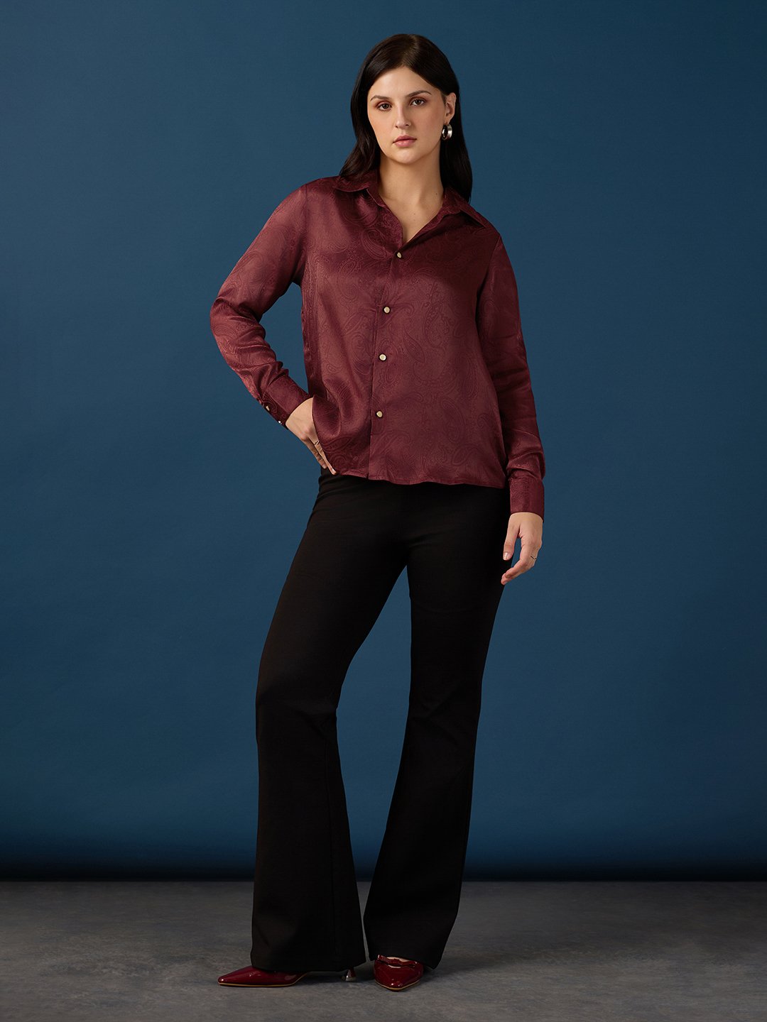 Maroon Solid Long Sleeves Regular Shirt
