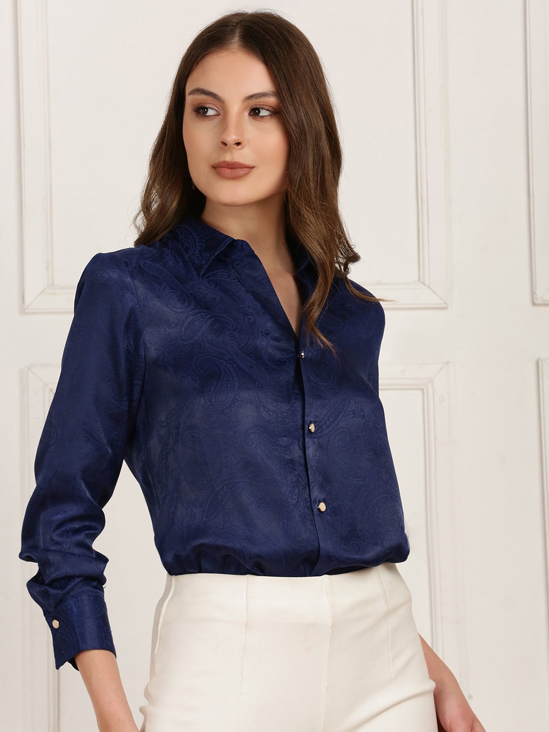 Navy Blue Solid Long Sleeves Regular Shirt