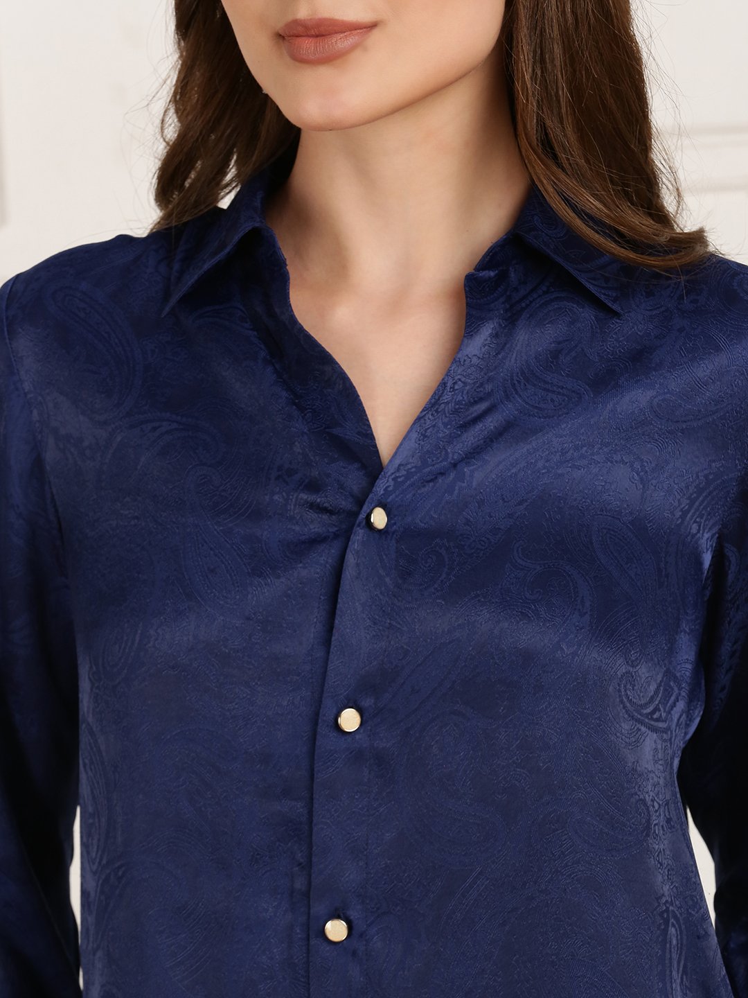 Navy Blue Solid Long Sleeves Regular Shirt
