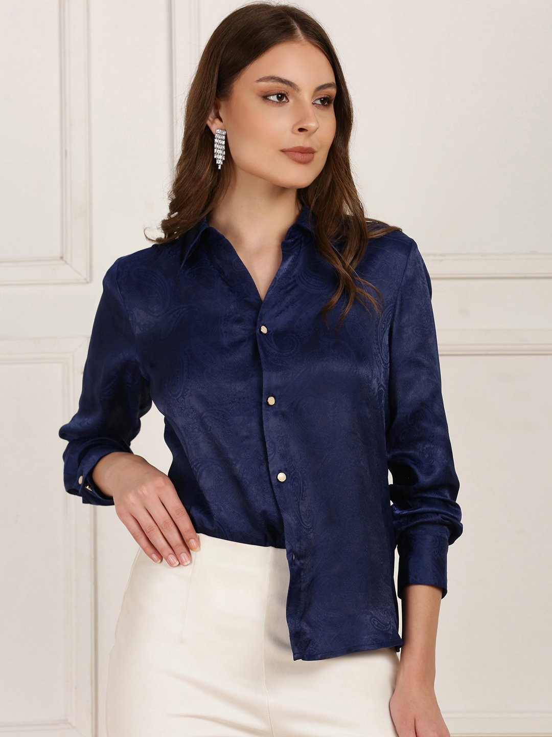 Navy Blue Solid Long Sleeves Regular Shirt