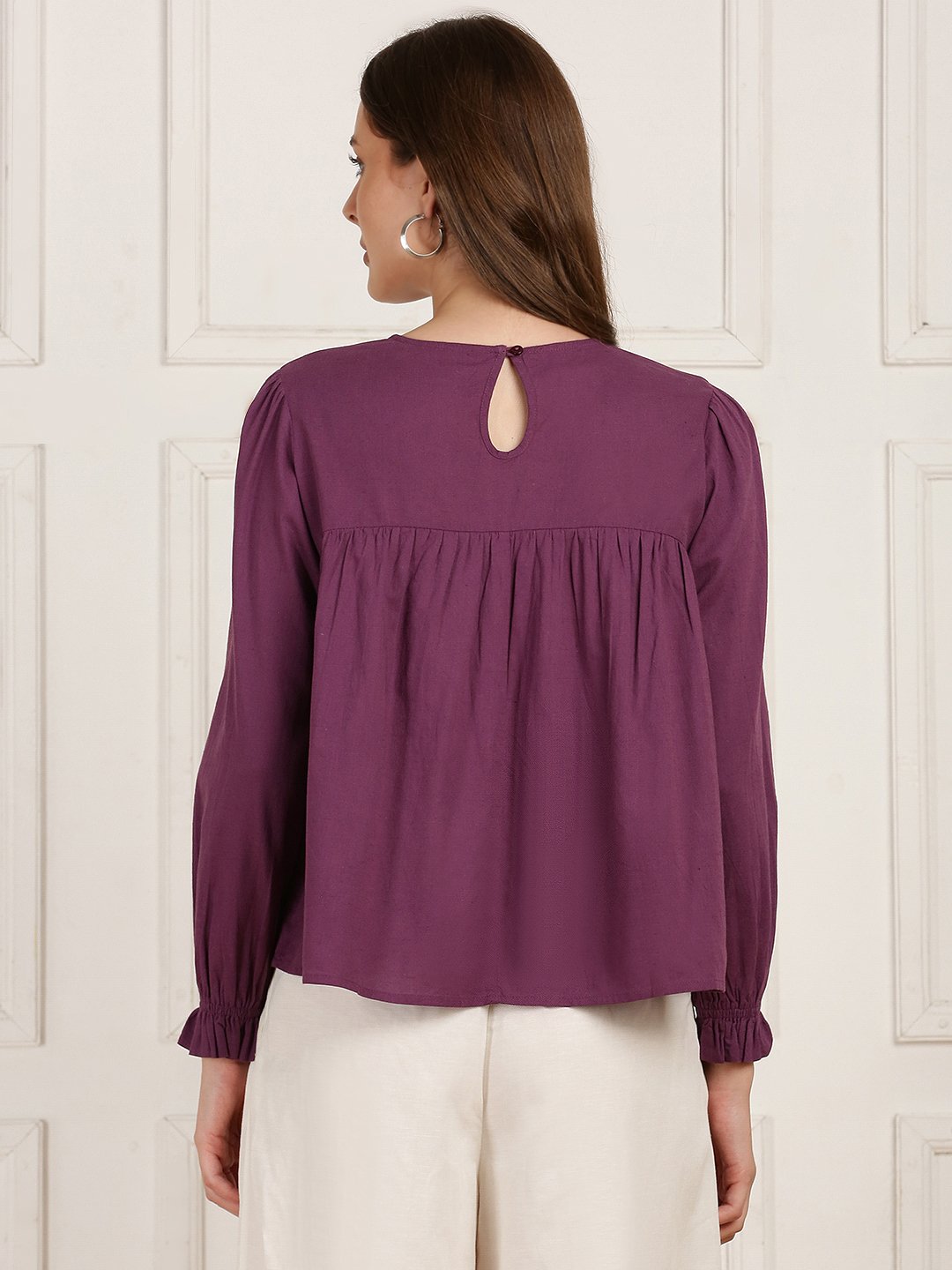 Purple Solid Round Neck Top