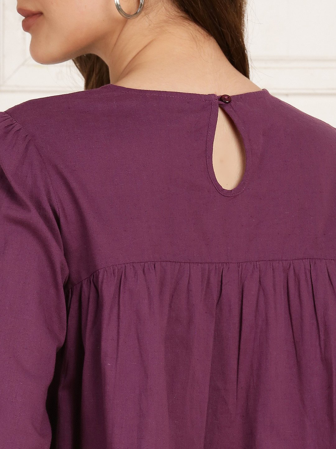 Purple Solid Round Neck Top