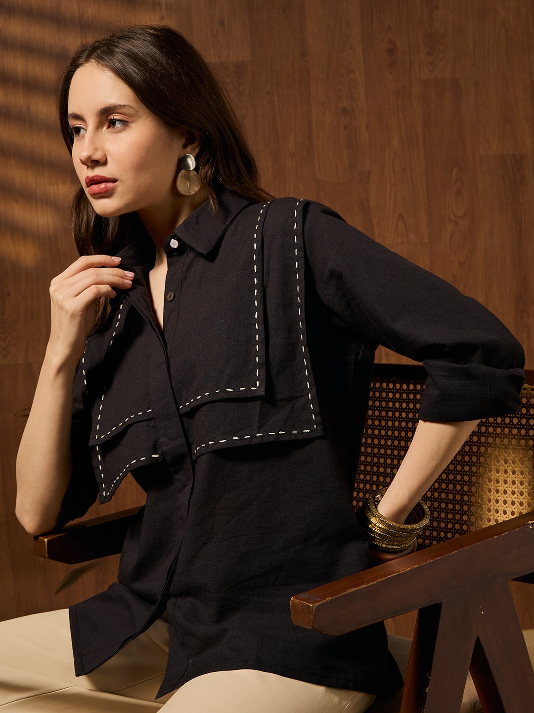 Black Solid Long Sleeves Regular Shirt