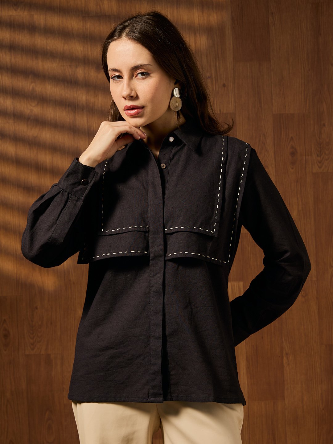 Black Solid Long Sleeves Regular Shirt