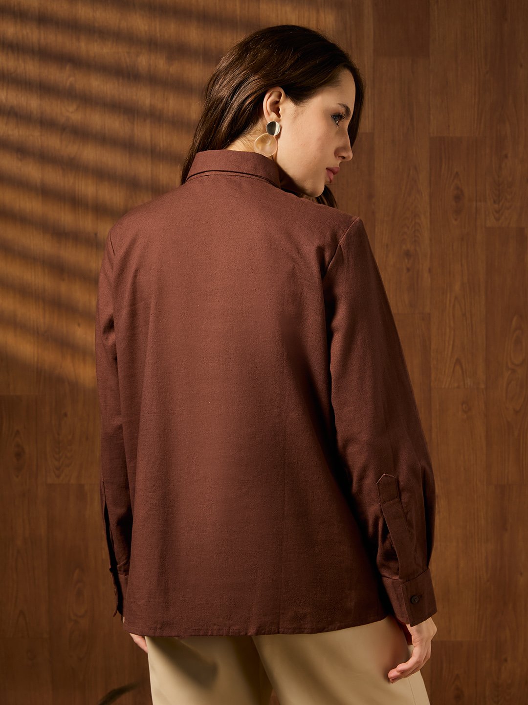 Brown Solid Long Sleeves Regular Shirt