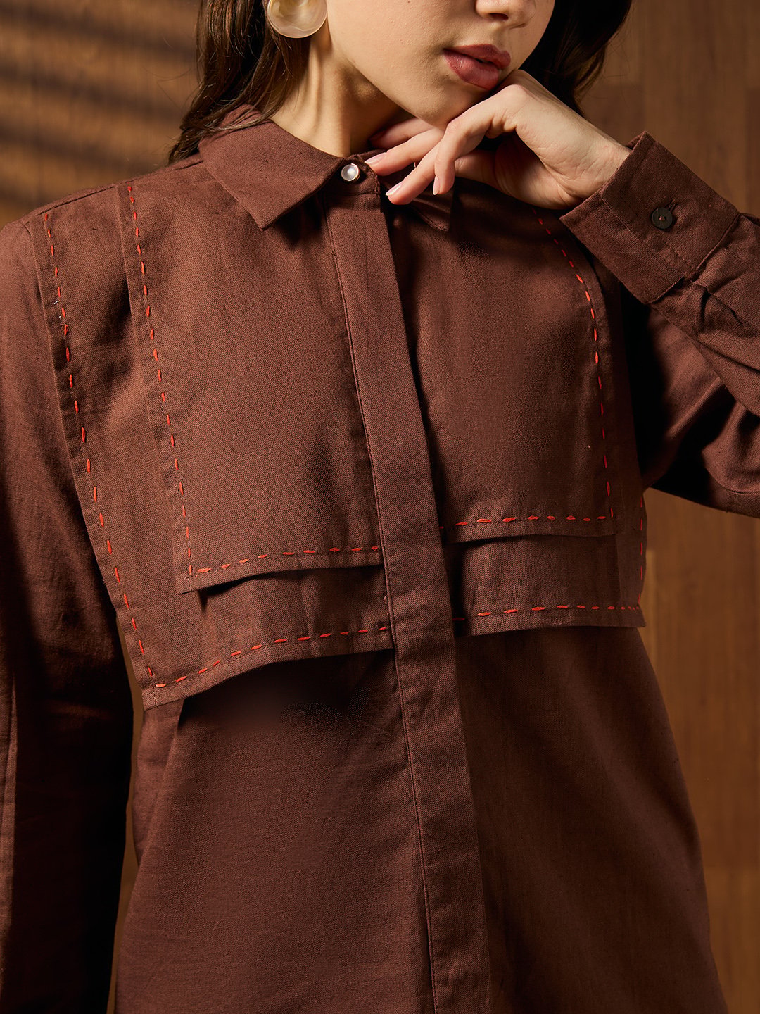 Brown Solid Long Sleeves Regular Shirt