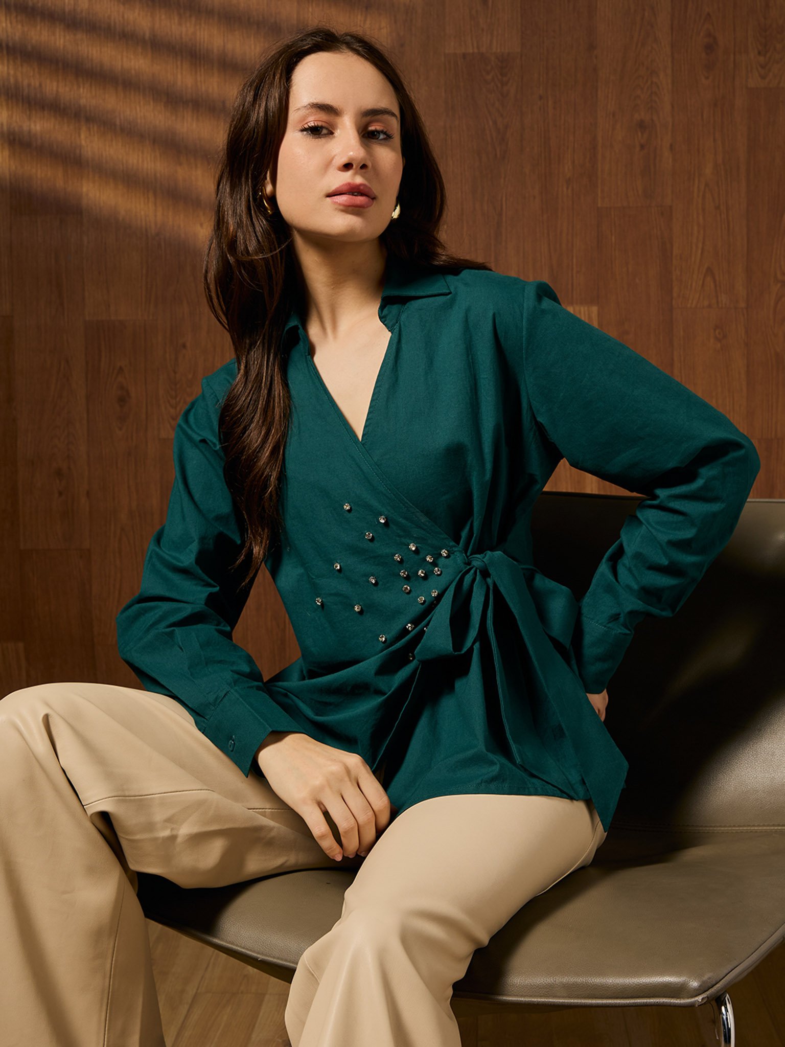 Teal Solid Long Sleeves Regular Shirt
