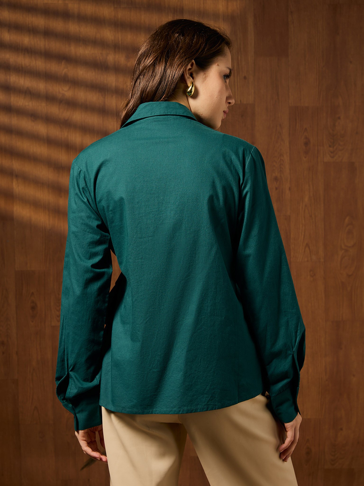 Teal Solid Long Sleeves Regular Shirt