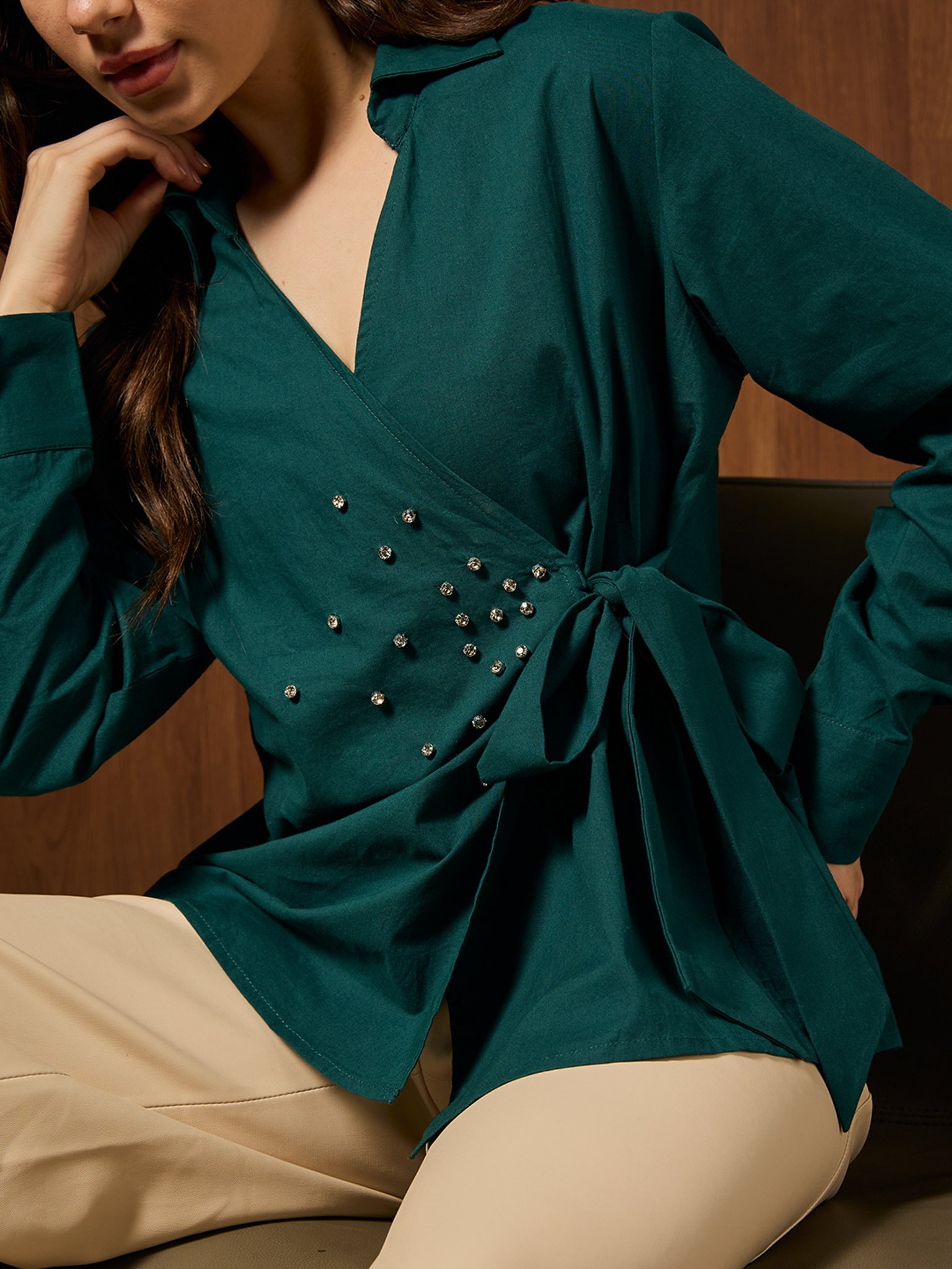 Teal Solid Long Sleeves Regular Shirt