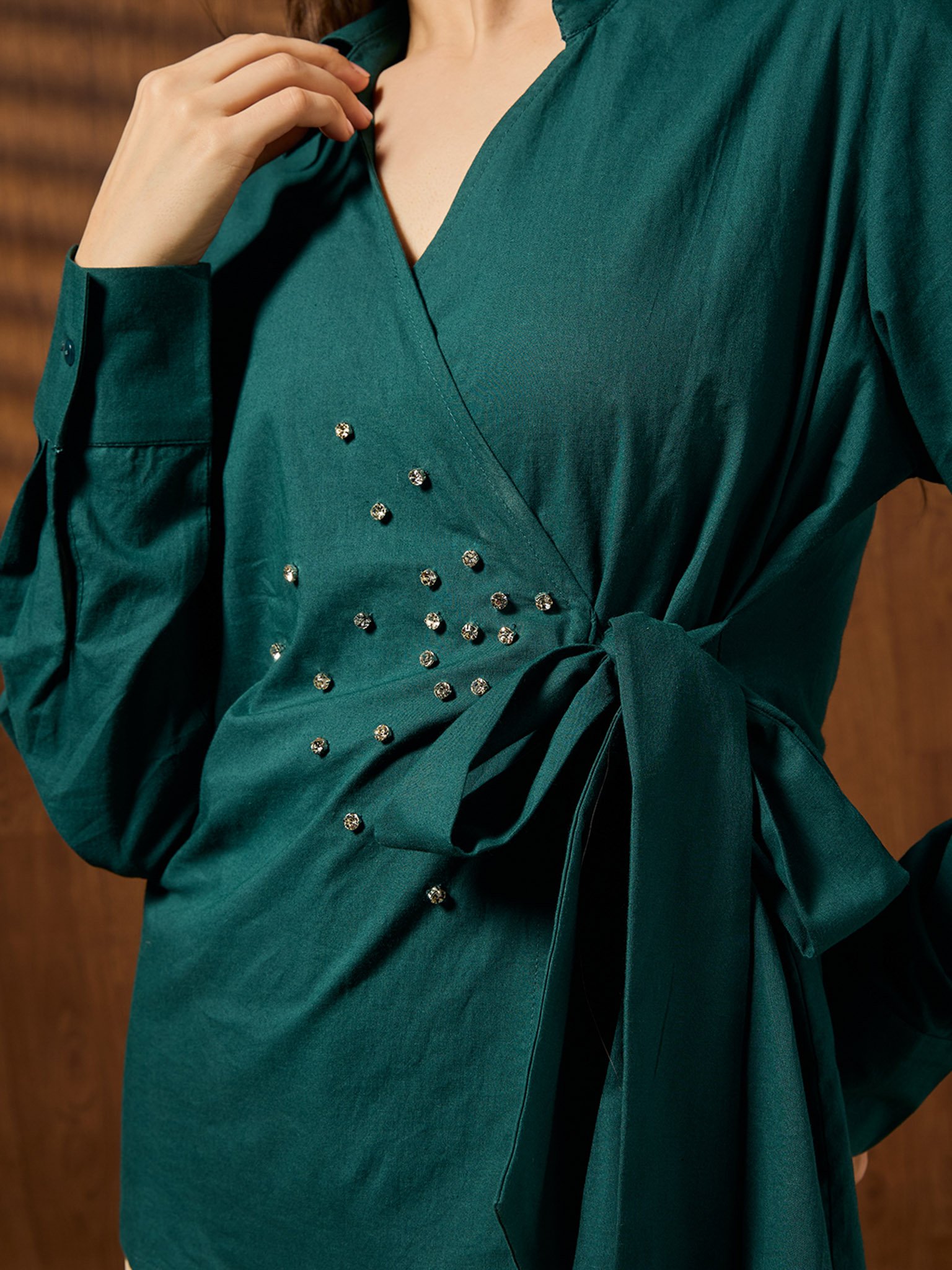 Teal Solid Long Sleeves Regular Shirt