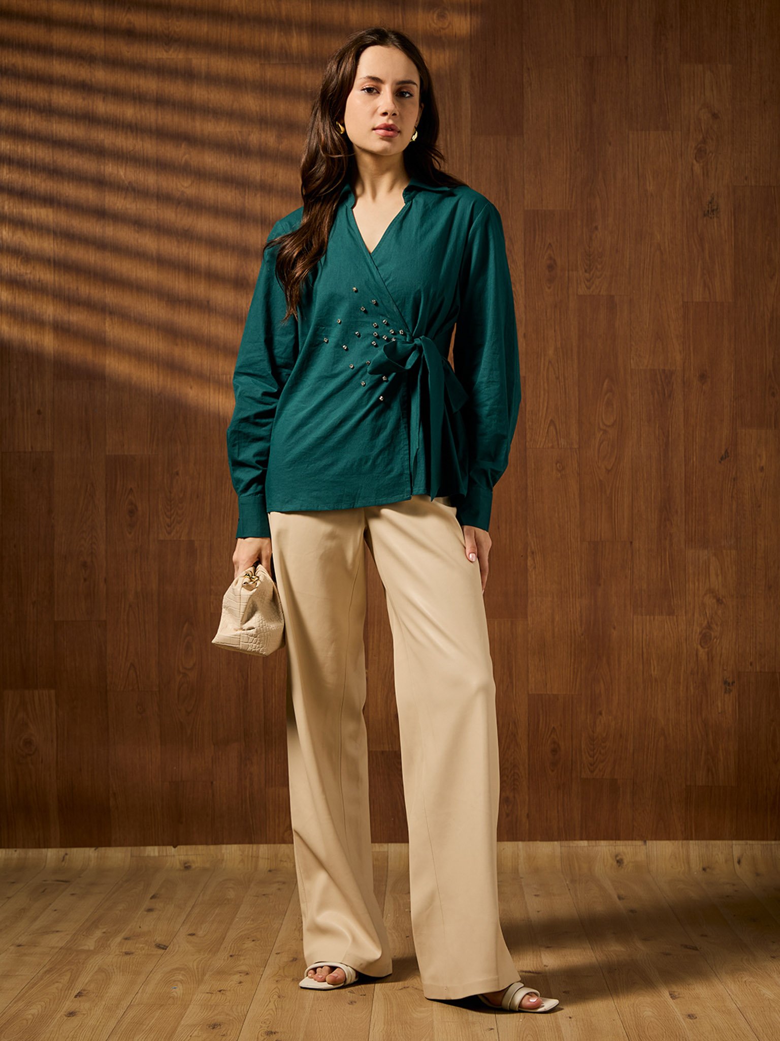Teal Solid Long Sleeves Regular Shirt