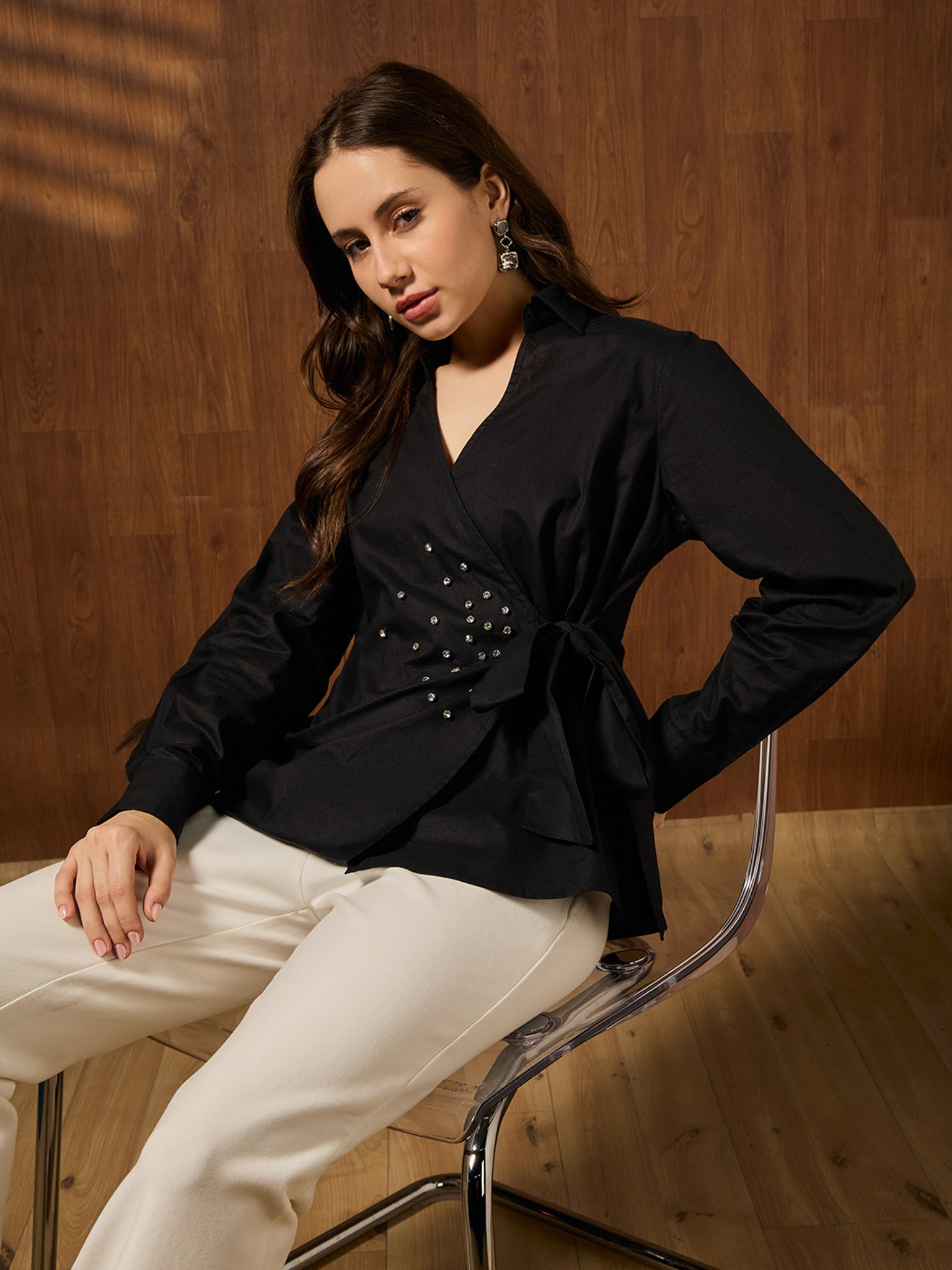 Black Solid Long Sleeves Regular Shirt