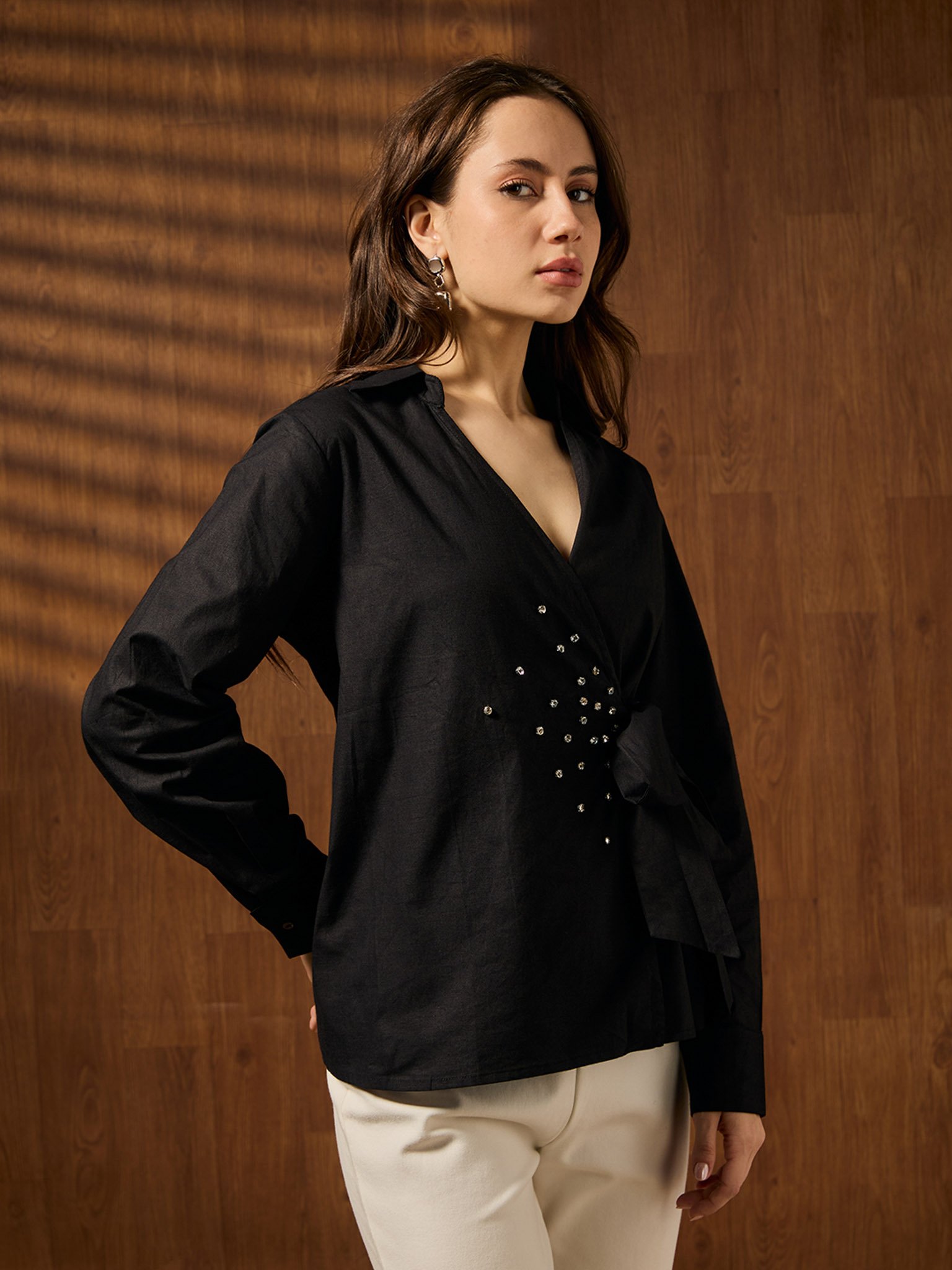 Black Solid Long Sleeves Regular Shirt