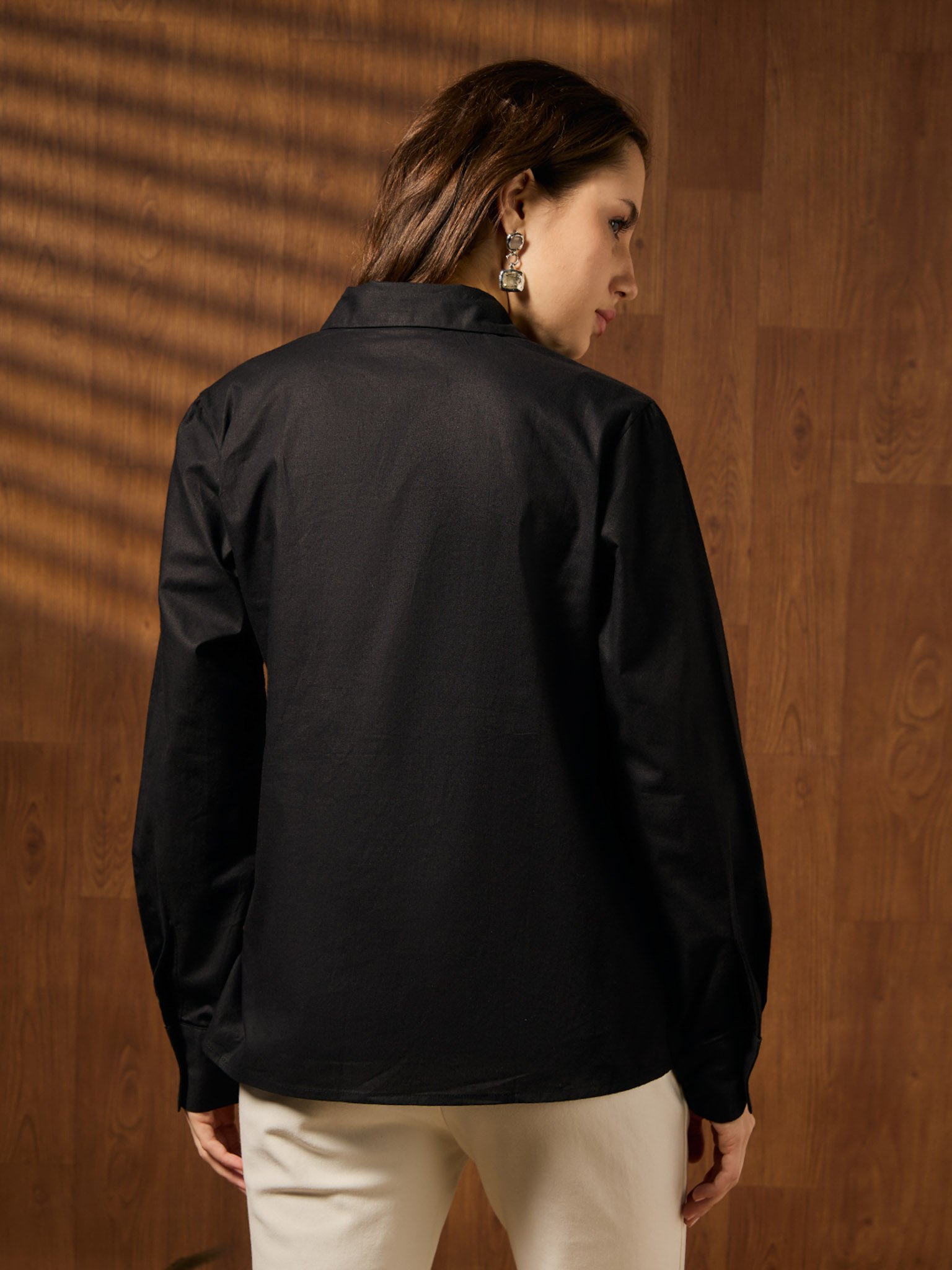 Black Solid Long Sleeves Regular Shirt
