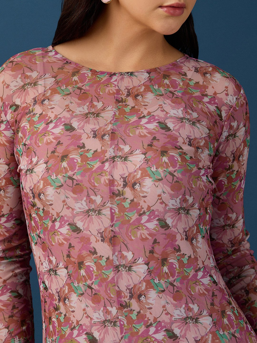 Multi Printed Round Neck Fit and Flare Maxi Dress