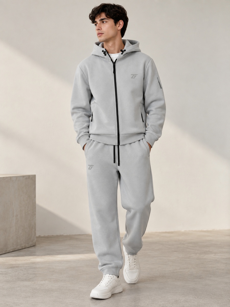 مجموعة من هودي بسحاب كامل وبنطال رياضي مع جيوب بسحاب