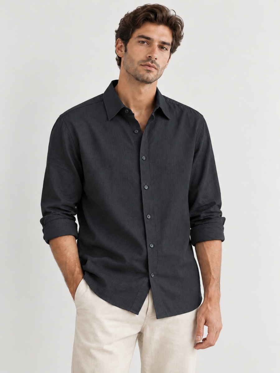 100% Cotton Black Textured Shirt