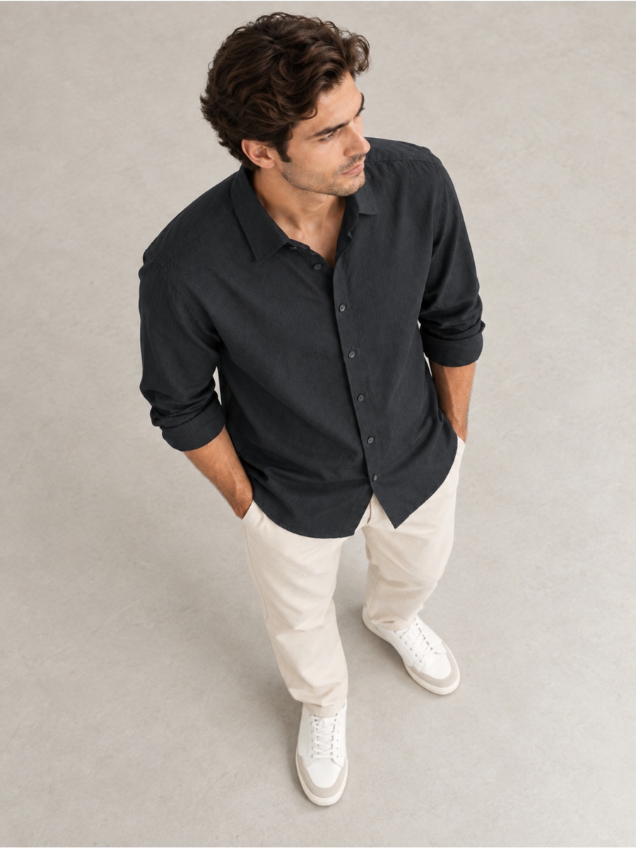 100% Cotton Black Textured Shirt