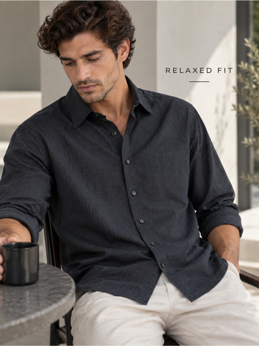 100% Cotton Black Textured Shirt