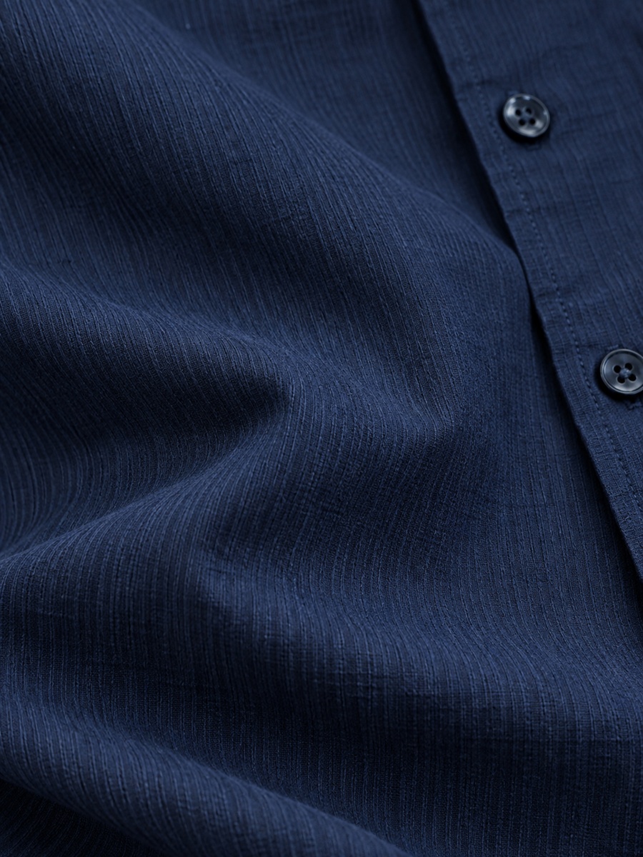Cotton Stretch Navy Textured Shirt