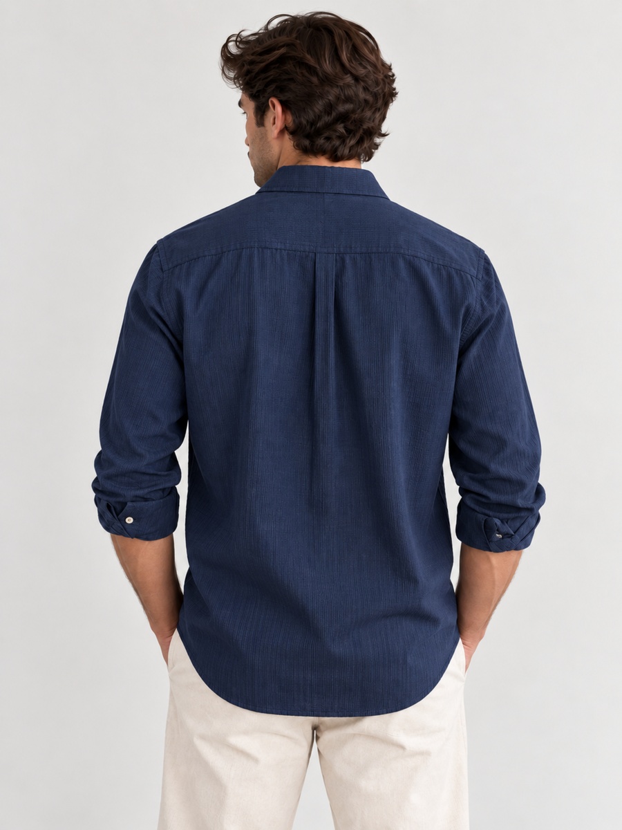 Cotton Stretch Navy Textured Shirt