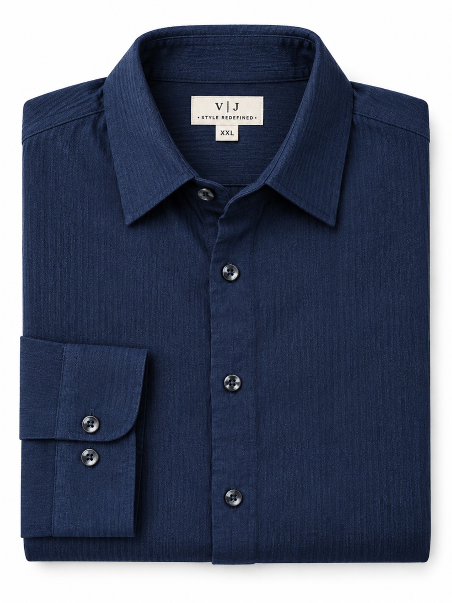 Cotton Stretch Navy Textured Shirt