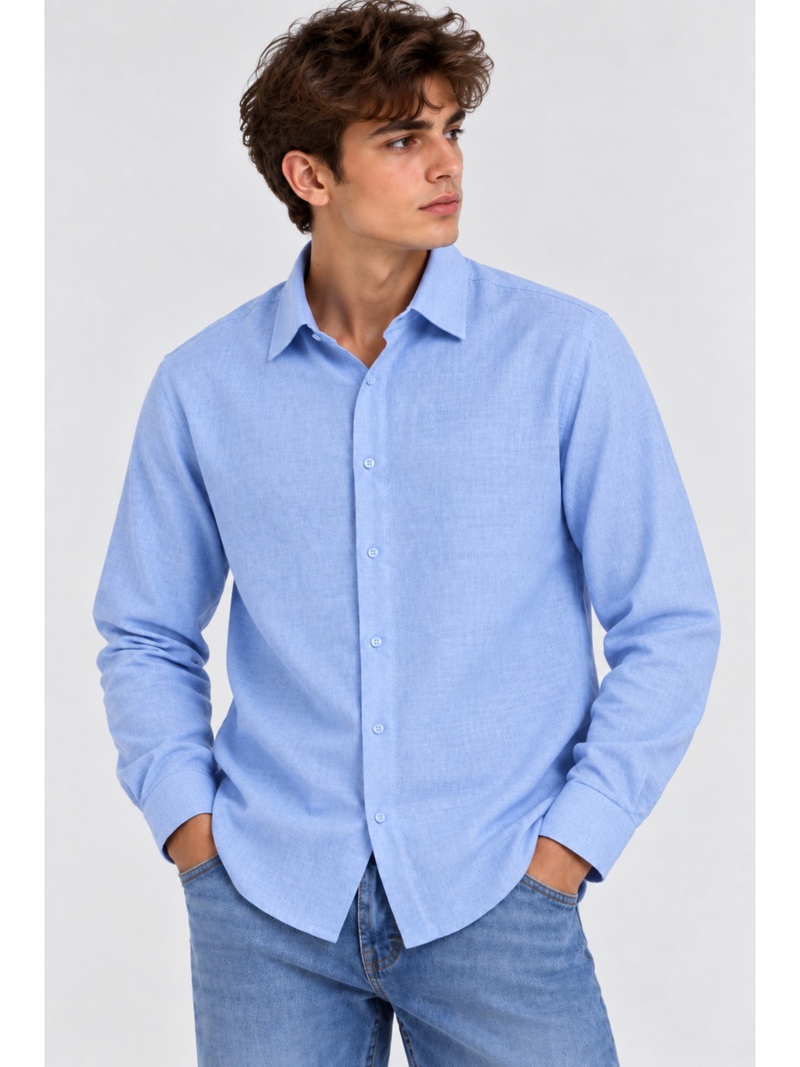 Cotton Rich Blue Slub Texture Shirt