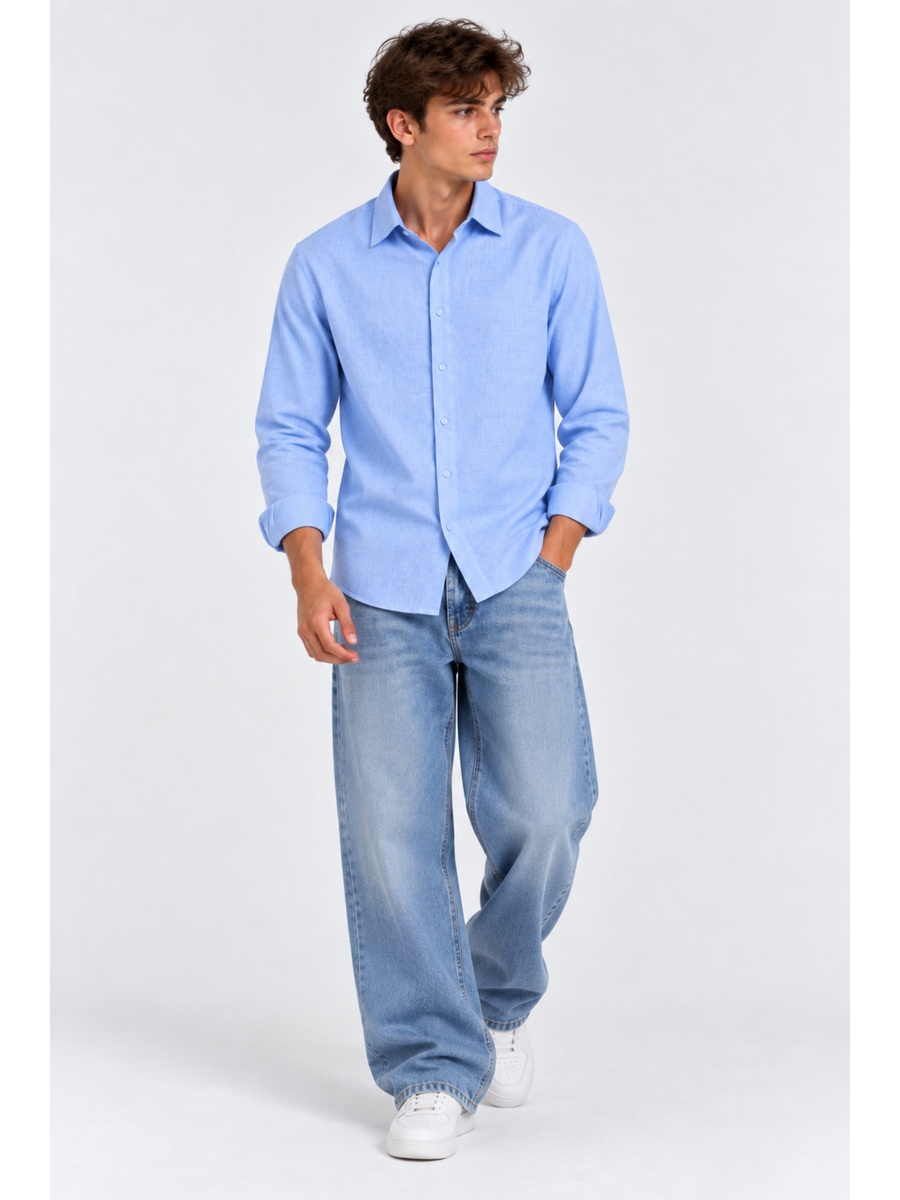 Cotton Rich Blue Slub Texture Shirt