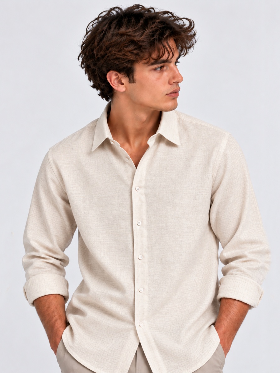 Cotton Rich Light Beige Slub Texture Shirt