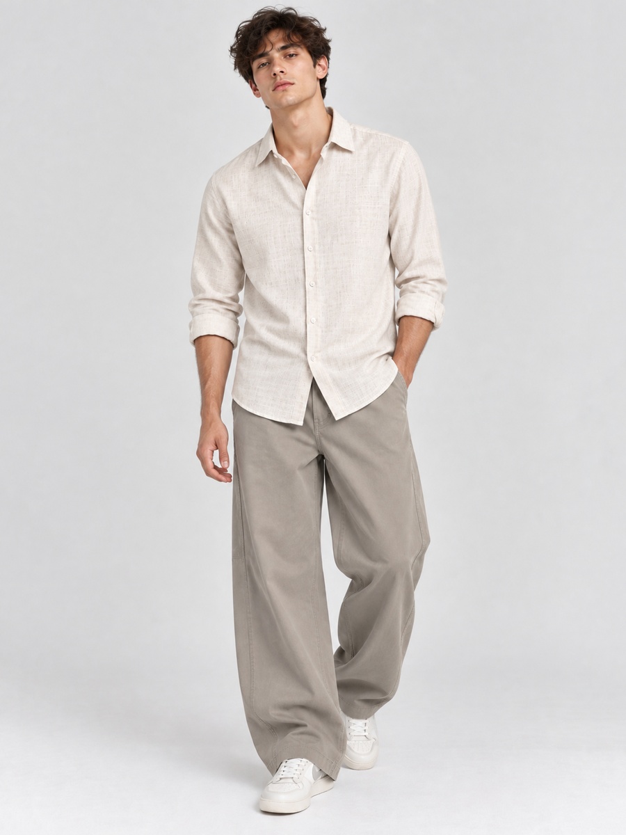 Cotton Rich Light Beige Slub Texture Shirt