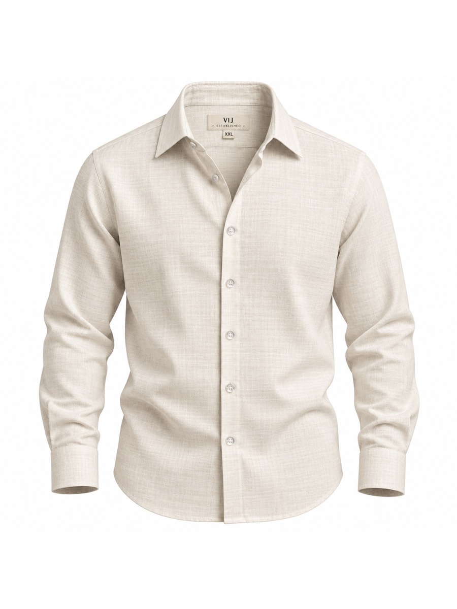 Cotton Rich Light Beige Slub Texture Shirt