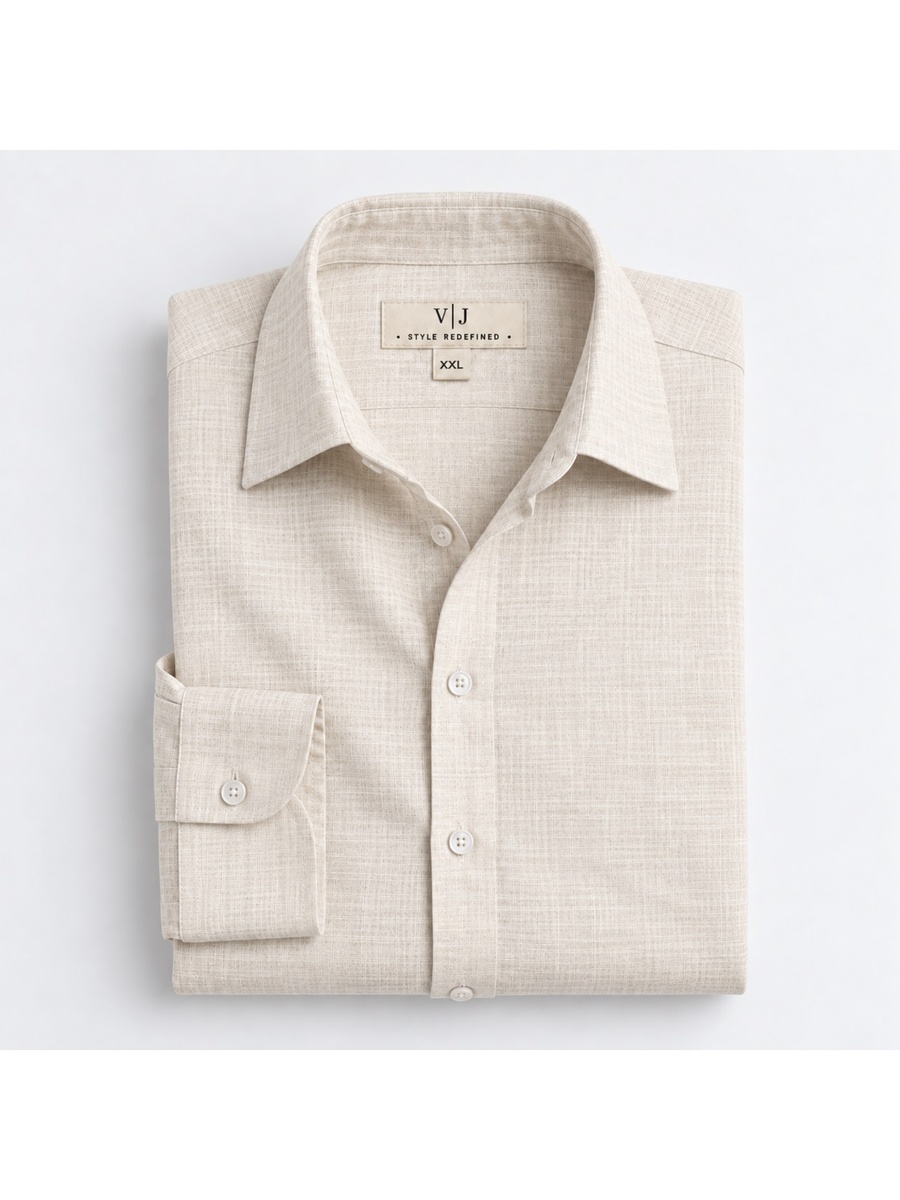 Cotton Rich Light Beige Slub Texture Shirt