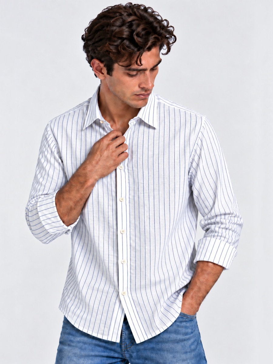 Cotton Rich Stripe Slub Texture Shirt
