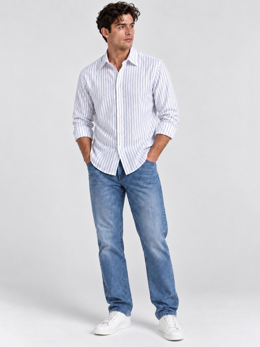 Cotton Rich Stripe Slub Texture Shirt