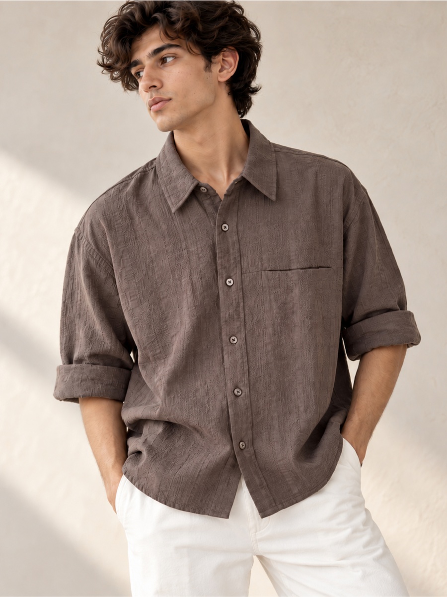 100% Cotton Boxy Fit Textured Shirt