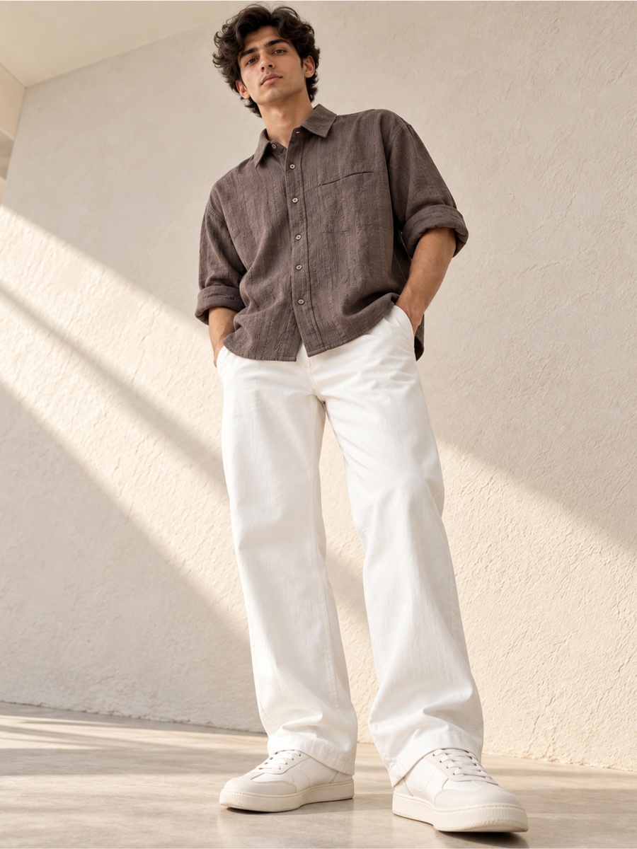 100% Cotton Boxy Fit Textured Shirt