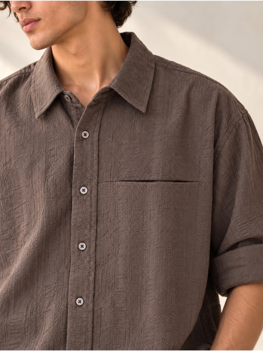 100% Cotton Boxy Fit Textured Shirt