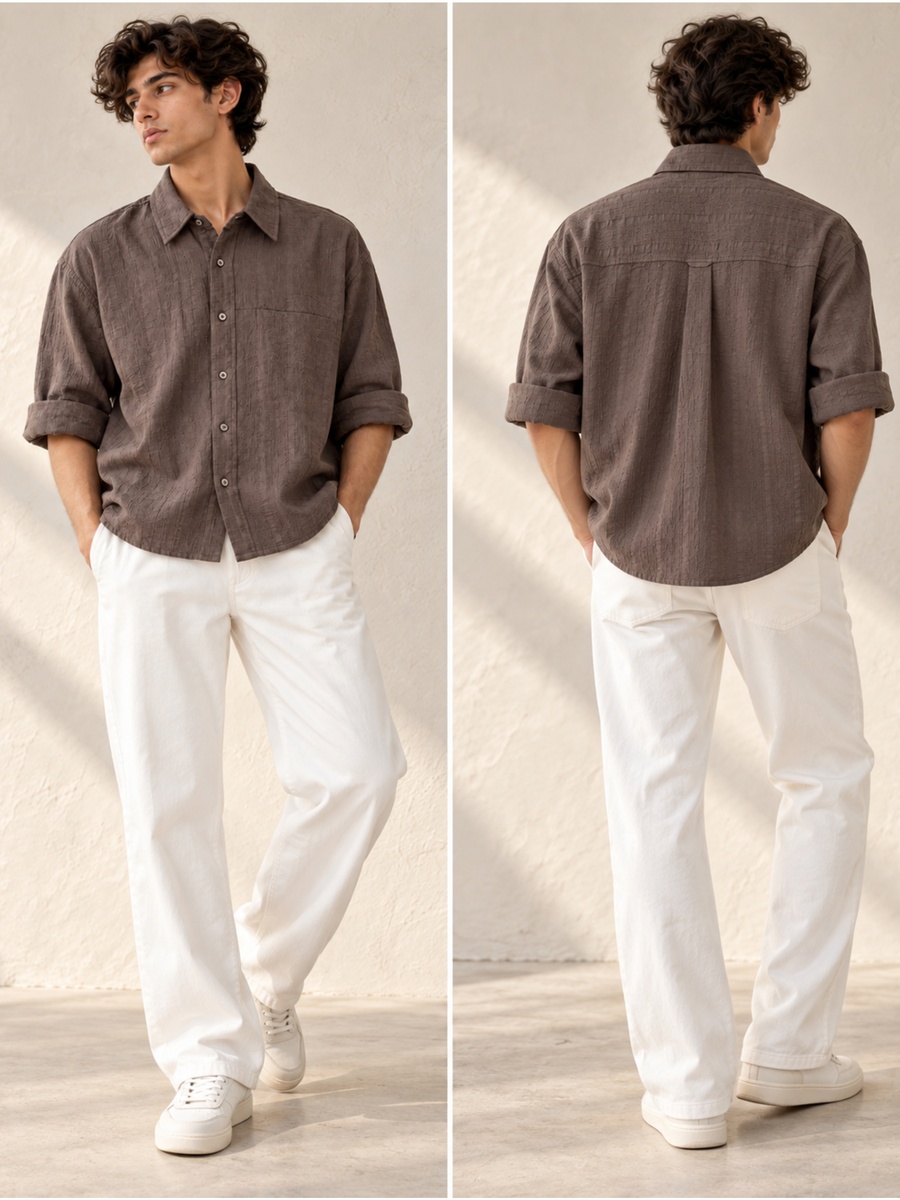 100% Cotton Boxy Fit Textured Shirt