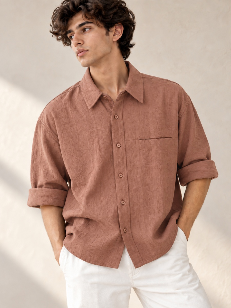100% Cotton Boxy Fit Textured Shirt