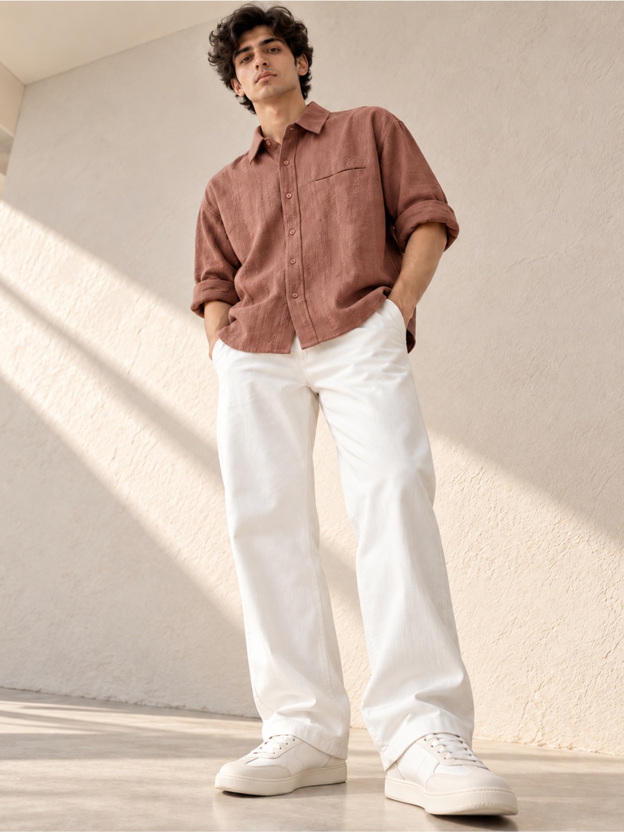 100% Cotton Boxy Fit Textured Shirt